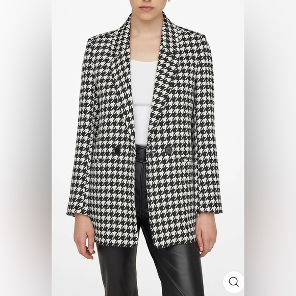 NWT Anine Bing Madeleine Blazer in Black and White Houndstooth XS - Picture 1 of 10